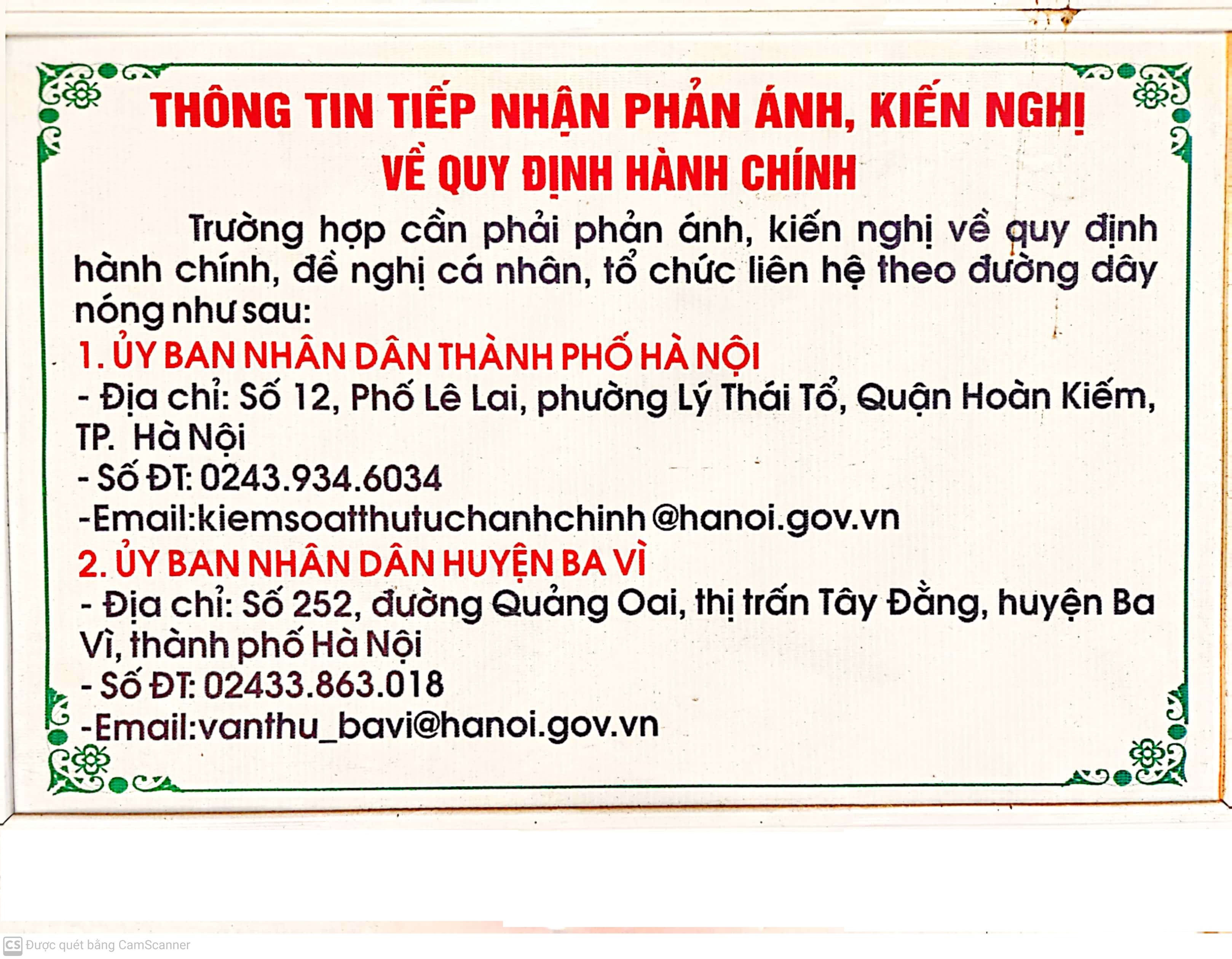 thông tin phản ánh kiến nghị